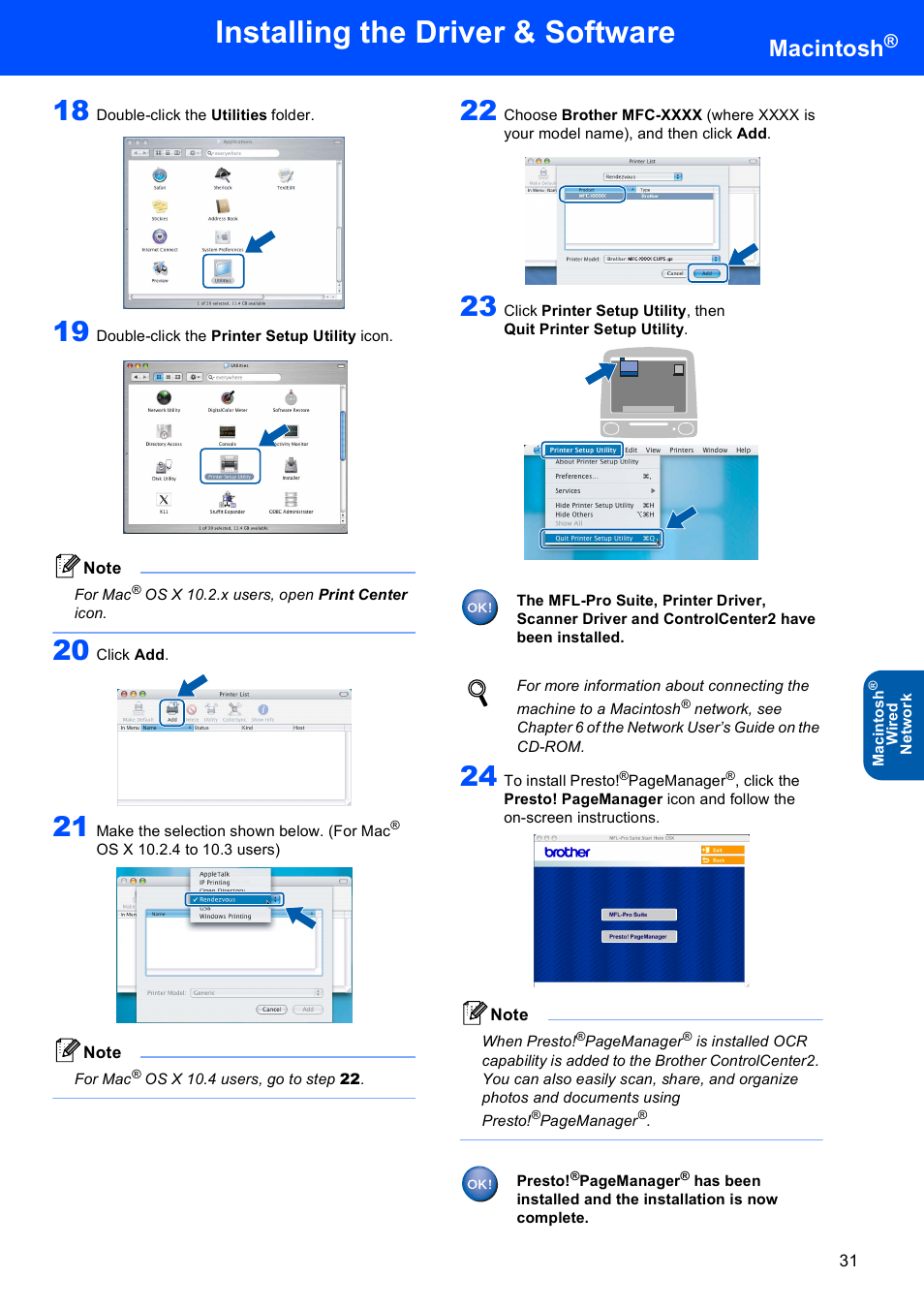 Installing the driver & software, Macintosh | Brother MFC-820CW User Manual | Page 33 / 45