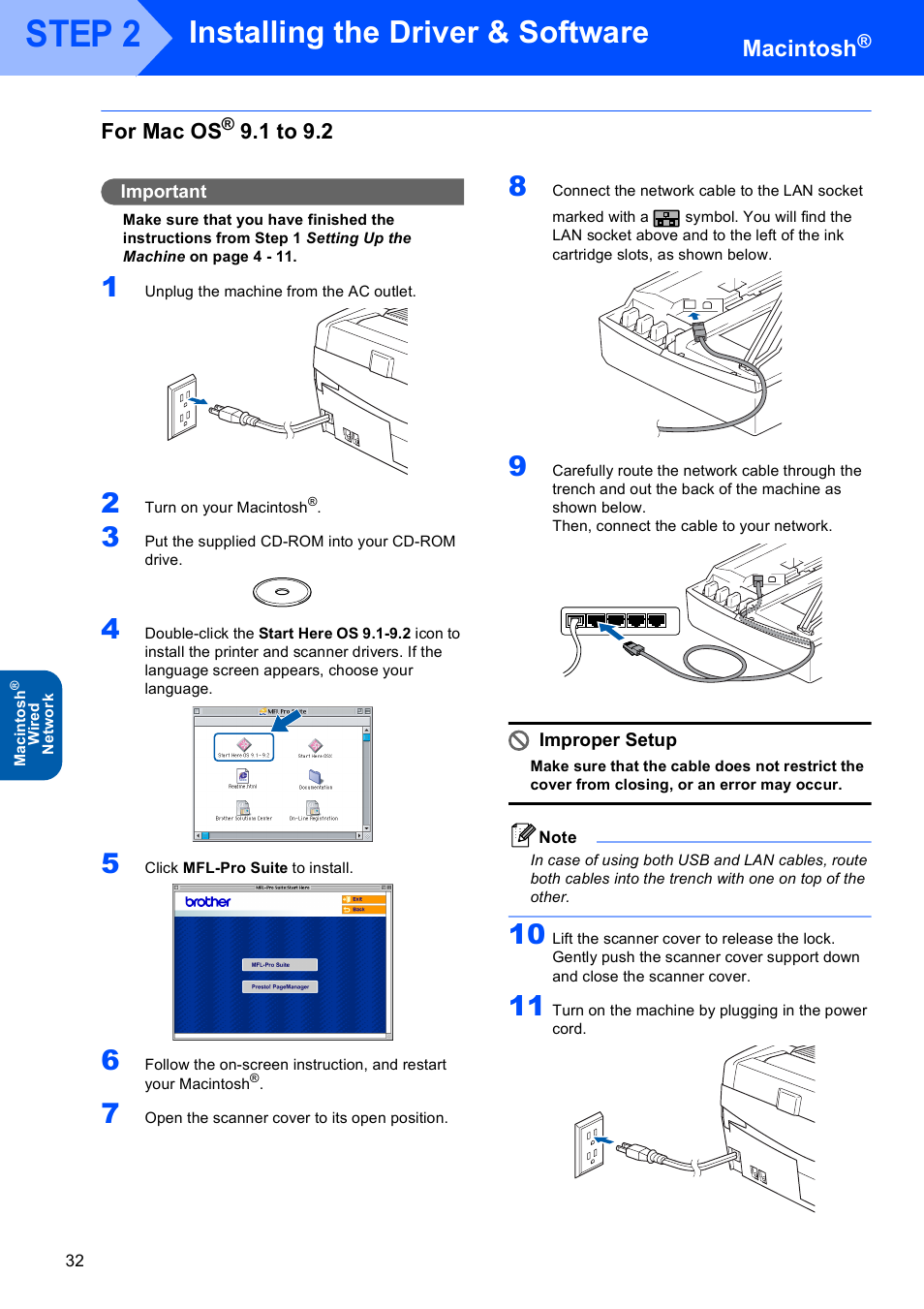 For mac os® 9.1 to 9.2, For mac os, 1 to 9.2 | Step 2, Installing the driver & software, Macintosh | Brother MFC-820CW User Manual | Page 34 / 45