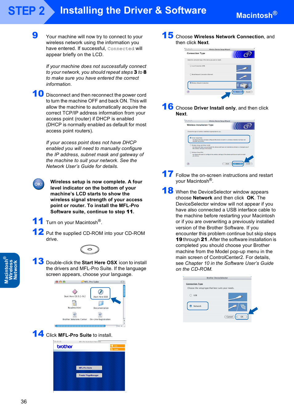 Step 2, Installing the driver & software, Macintosh | Brother MFC-820CW User Manual | Page 38 / 45