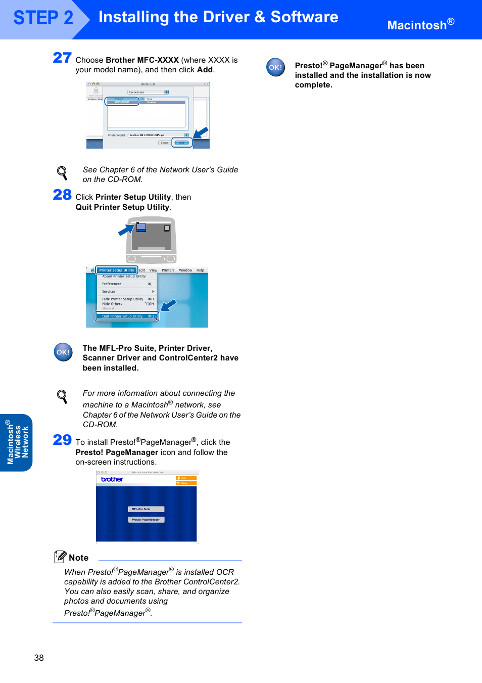Step 2, Installing the driver & software, Macintosh | Brother MFC-820CW User Manual | Page 40 / 45