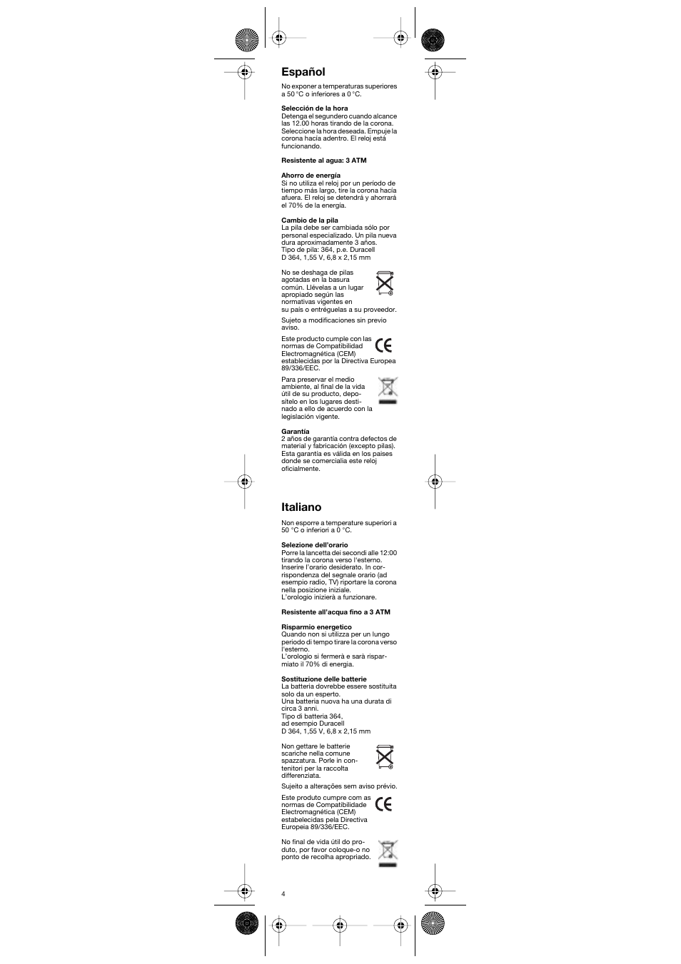 Español, Italiano | Braun AW12 User Manual | Page 4 / 8