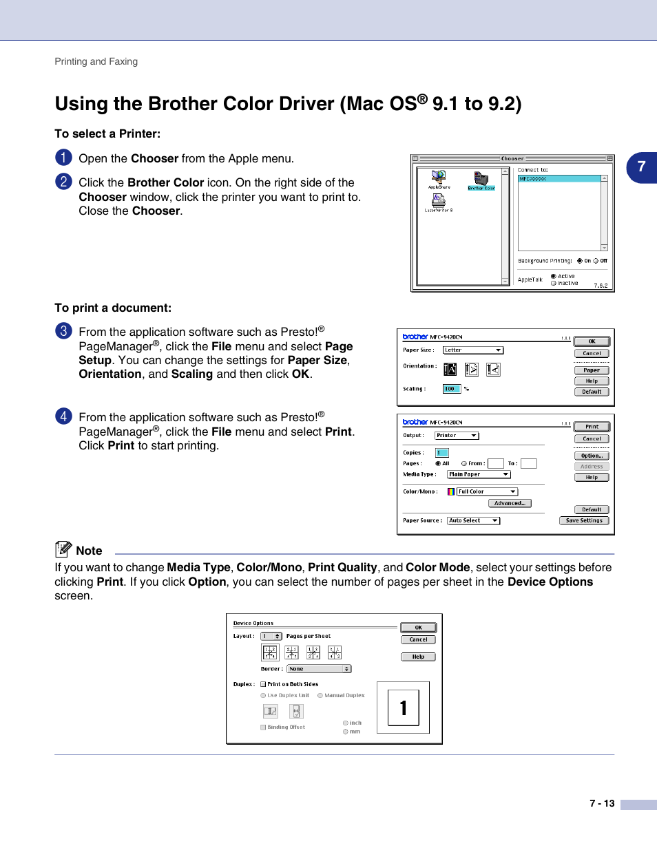 Using the brother color driver (mac os, 1 to 9.2) -13, Using the brother | Color driver (mac os, 1 to 9.2) | Brother MFC-9420CN User Manual | Page 101 / 145