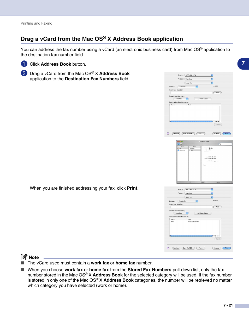 Drag a vcard from the mac os, X address book application -21, 7drag a vcard from the mac os | X address book application | Brother MFC-9420CN User Manual | Page 109 / 145