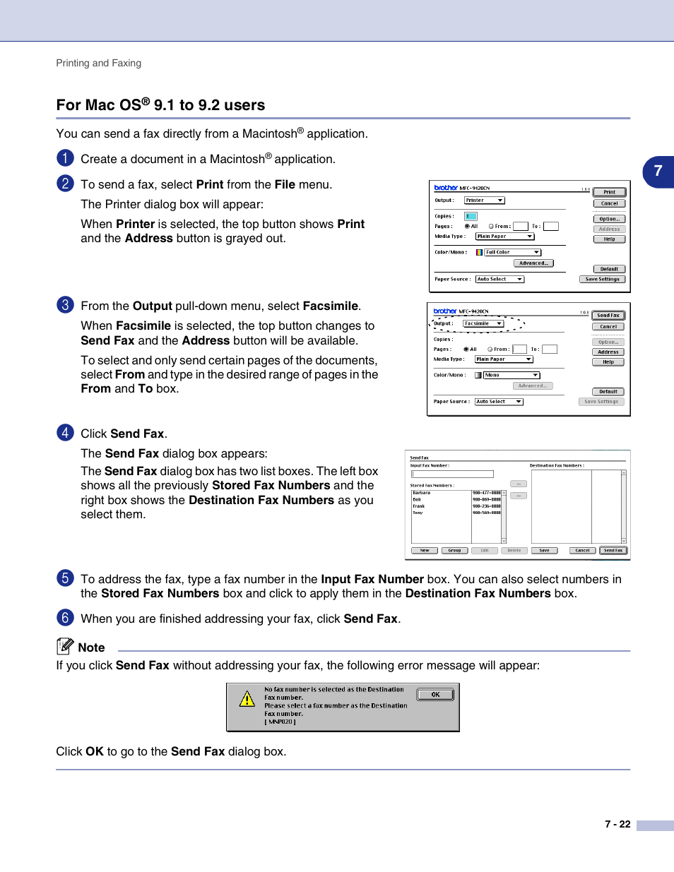 For mac os® 9.1 to 9.2 users, For mac os, 1 to 9.2 users -22 | Brother MFC-9420CN User Manual | Page 110 / 145