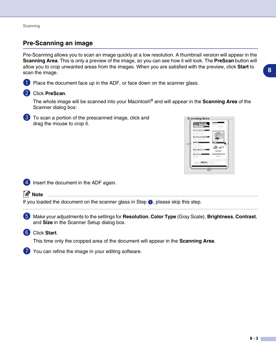 Pre-scanning an image, Pre-scanning an image -3 | Brother MFC-9420CN User Manual | Page 113 / 145