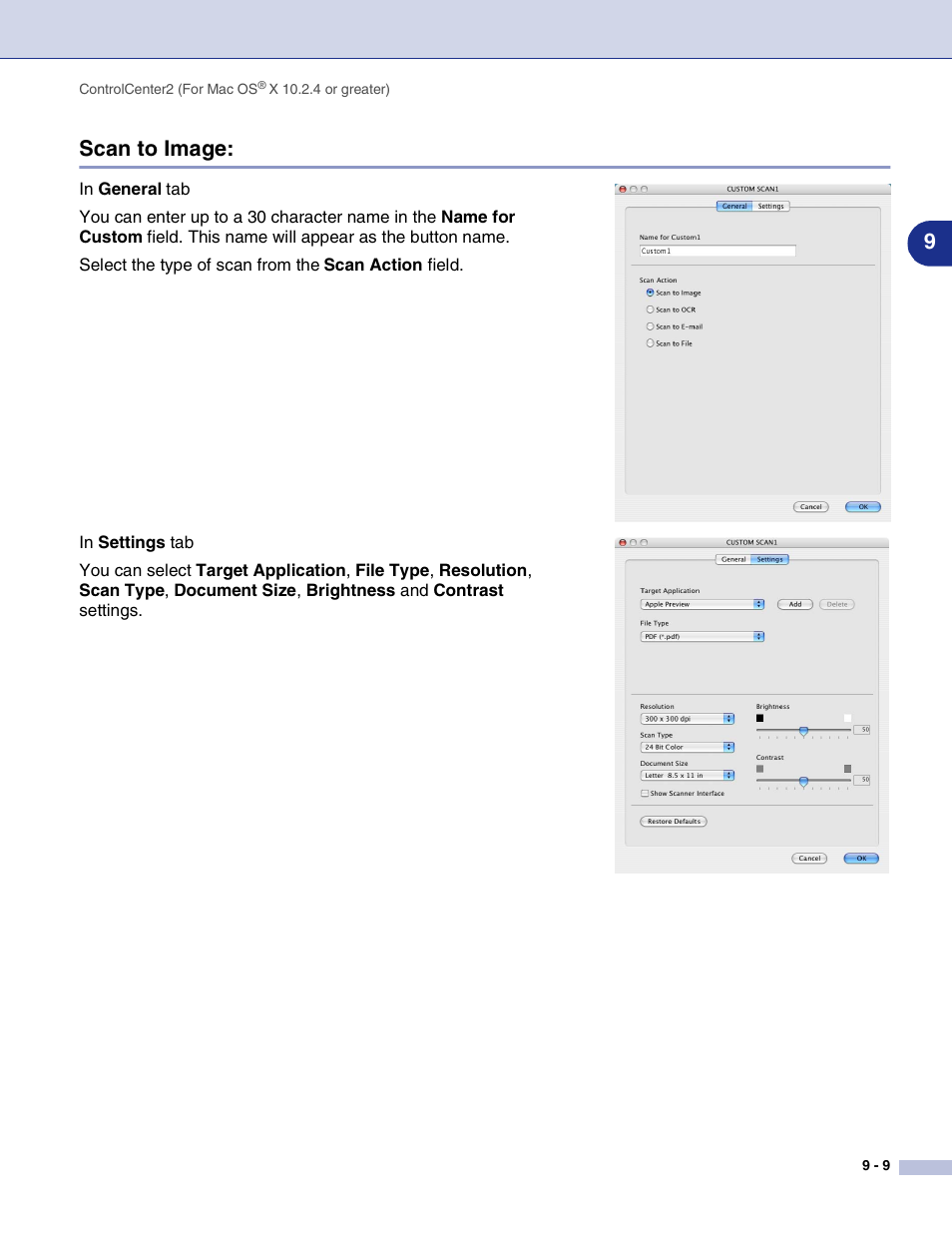 Scan to image, Scan to image: -9, 9scan to image | Brother MFC-9420CN User Manual | Page 130 / 145
