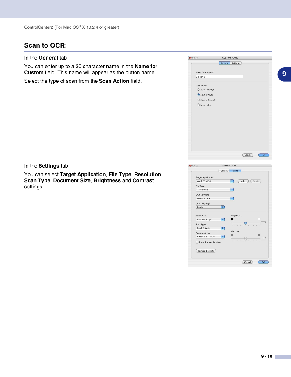 Scan to ocr, Scan to ocr: -10, 9scan to ocr | Brother MFC-9420CN User Manual | Page 131 / 145