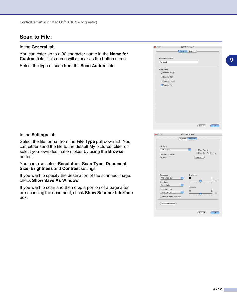 Scan to file, Scan to file: -12, 9scan to file | Brother MFC-9420CN User Manual | Page 133 / 145