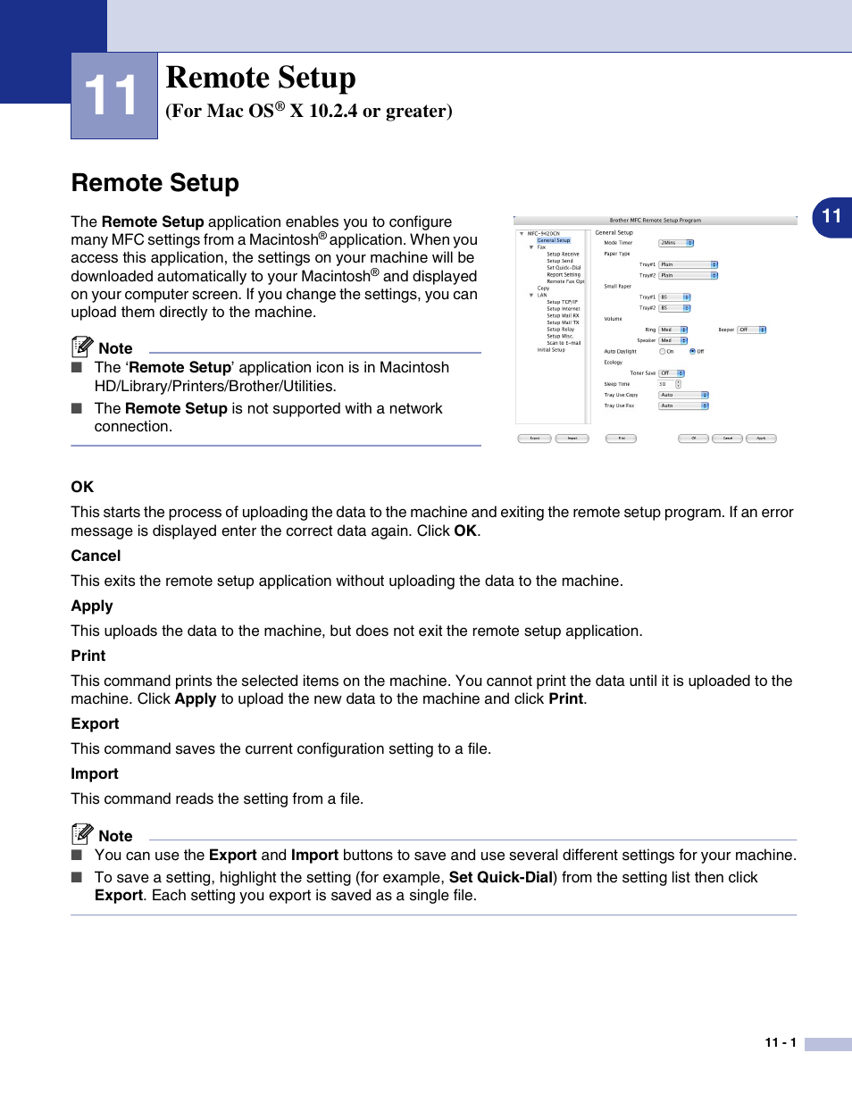 11 remote setup (for mac os® x 10.2.4 or greater), Remote setup, Remote setup (for mac os | X 10.2.4 or greater), Remote setup -1, 11 remote setup (for mac os | Brother MFC-9420CN User Manual | Page 143 / 145