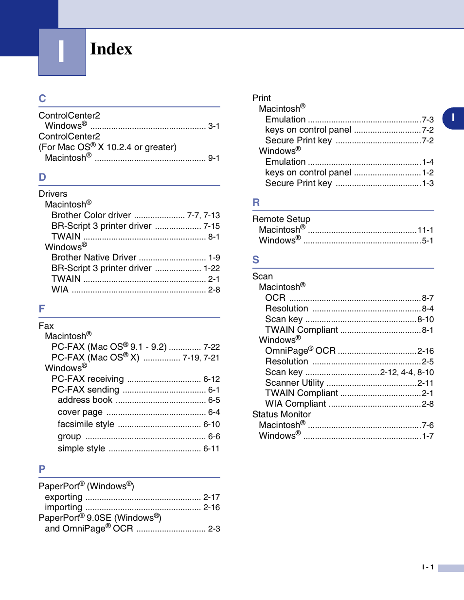 Index | Brother MFC-9420CN User Manual | Page 144 / 145