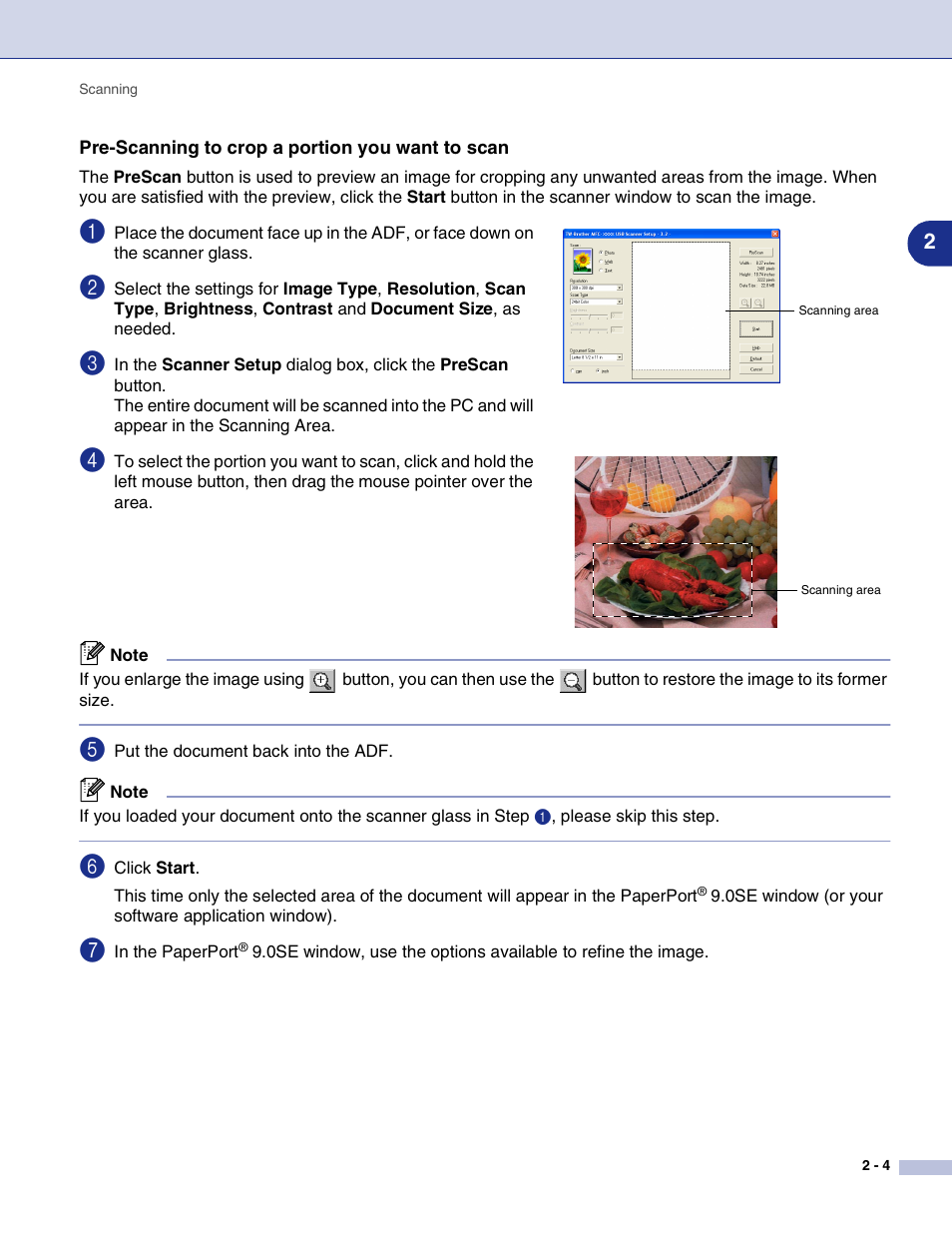 Pre-scanning to crop a portion you want to scan | Brother MFC-9420CN User Manual | Page 37 / 145