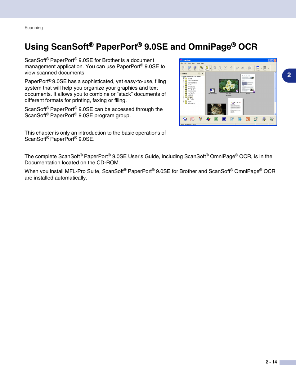 Using scansoft, Paperport, Ocr -14 | See using scansoft, 0se and, 0se and omnipage | Brother MFC-9420CN User Manual | Page 47 / 145