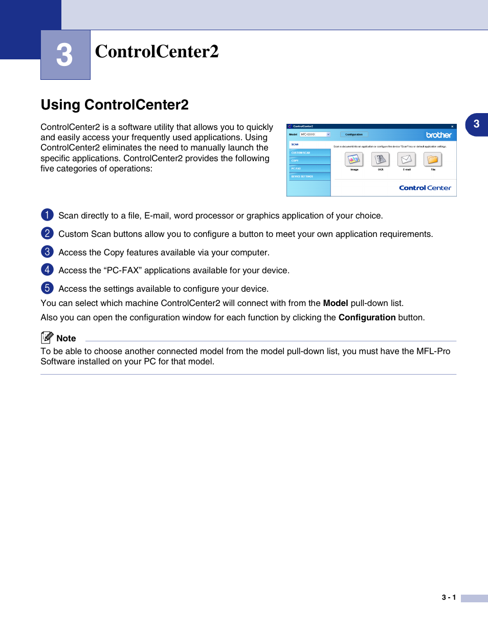 3 controlcenter2, Using controlcenter2, Controlcenter2 | Using controlcenter2 -1 | Brother MFC-9420CN User Manual | Page 51 / 145