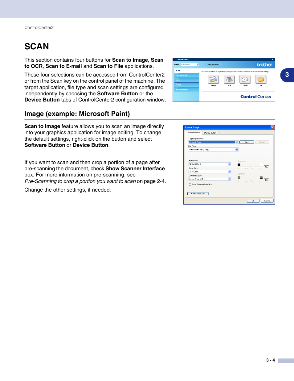 Scan, Image (example: microsoft paint), Scan -4 | Image (example: microsoft paint) -4 | Brother MFC-9420CN User Manual | Page 54 / 145