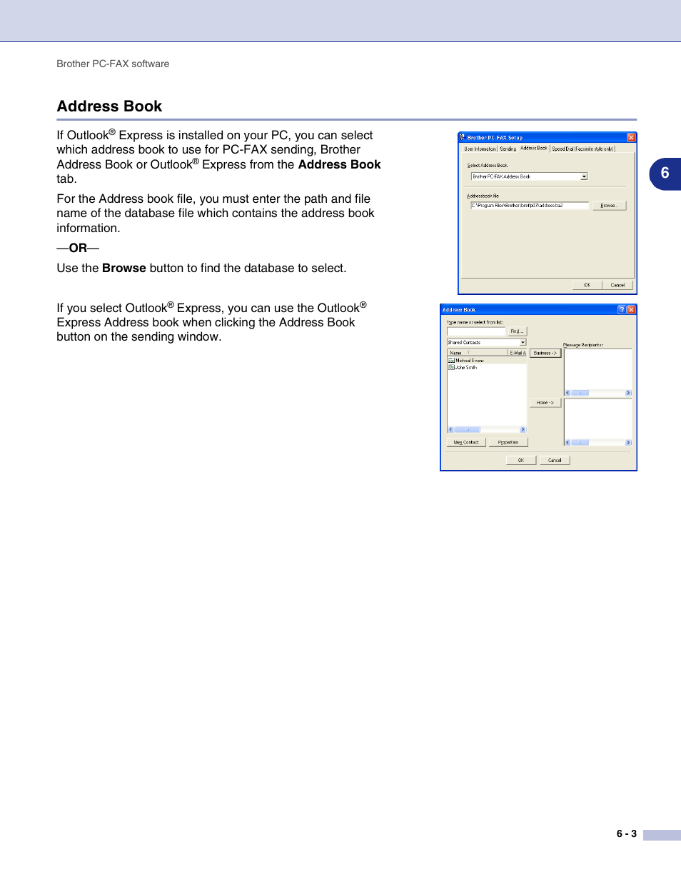 Address book, Address book -3, 6address book | Brother MFC-9420CN User Manual | Page 77 / 145