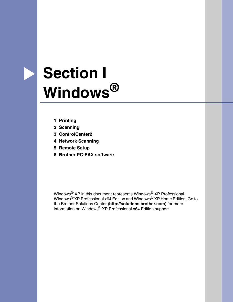 Section i windows | Brother MFC-9420CN User Manual | Page 8 / 145