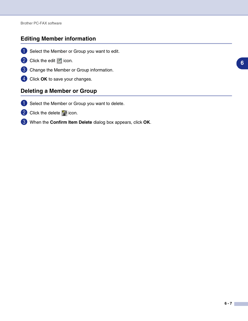 Editing member information, Deleting a member or group | Brother MFC-9420CN User Manual | Page 81 / 145