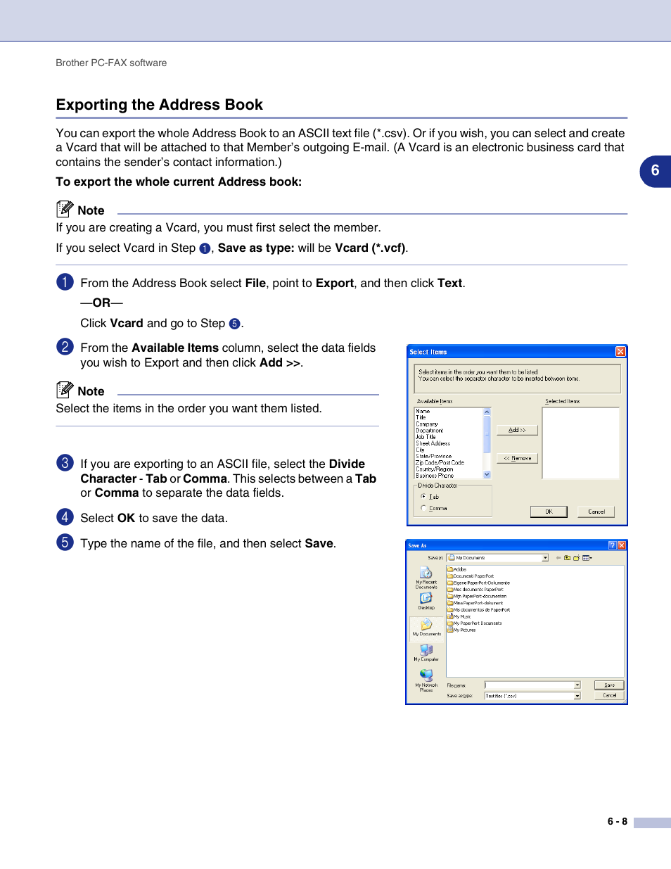 Exporting the address book, Exporting the address book -8 | Brother MFC-9420CN User Manual | Page 82 / 145