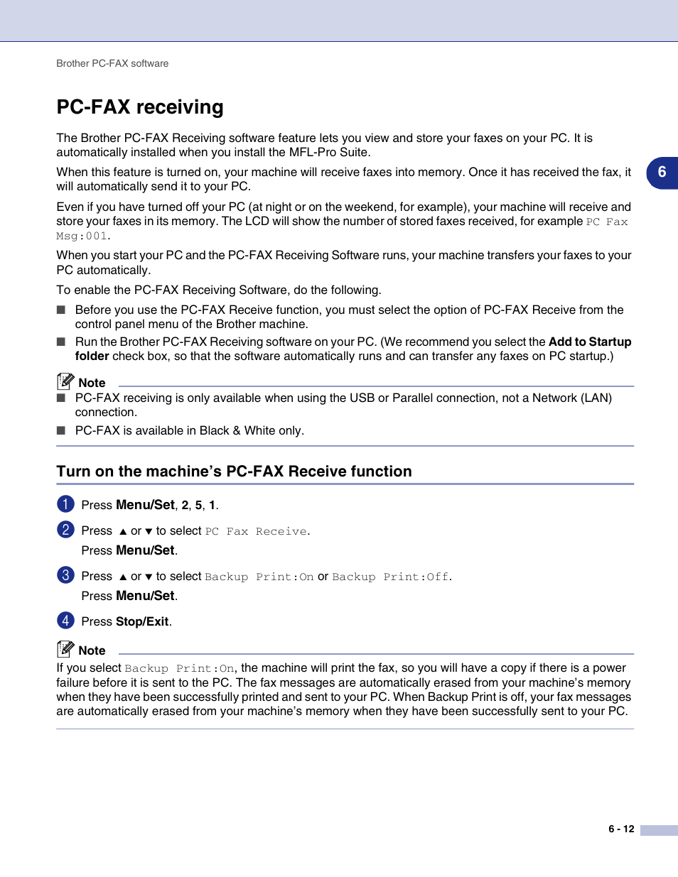 Pc-fax receiving, Turn on the machine’s pc-fax receive function, Pc-fax receiving -12 | Turn on the machine’s pc-fax receive function -12 | Brother MFC-9420CN User Manual | Page 86 / 145
