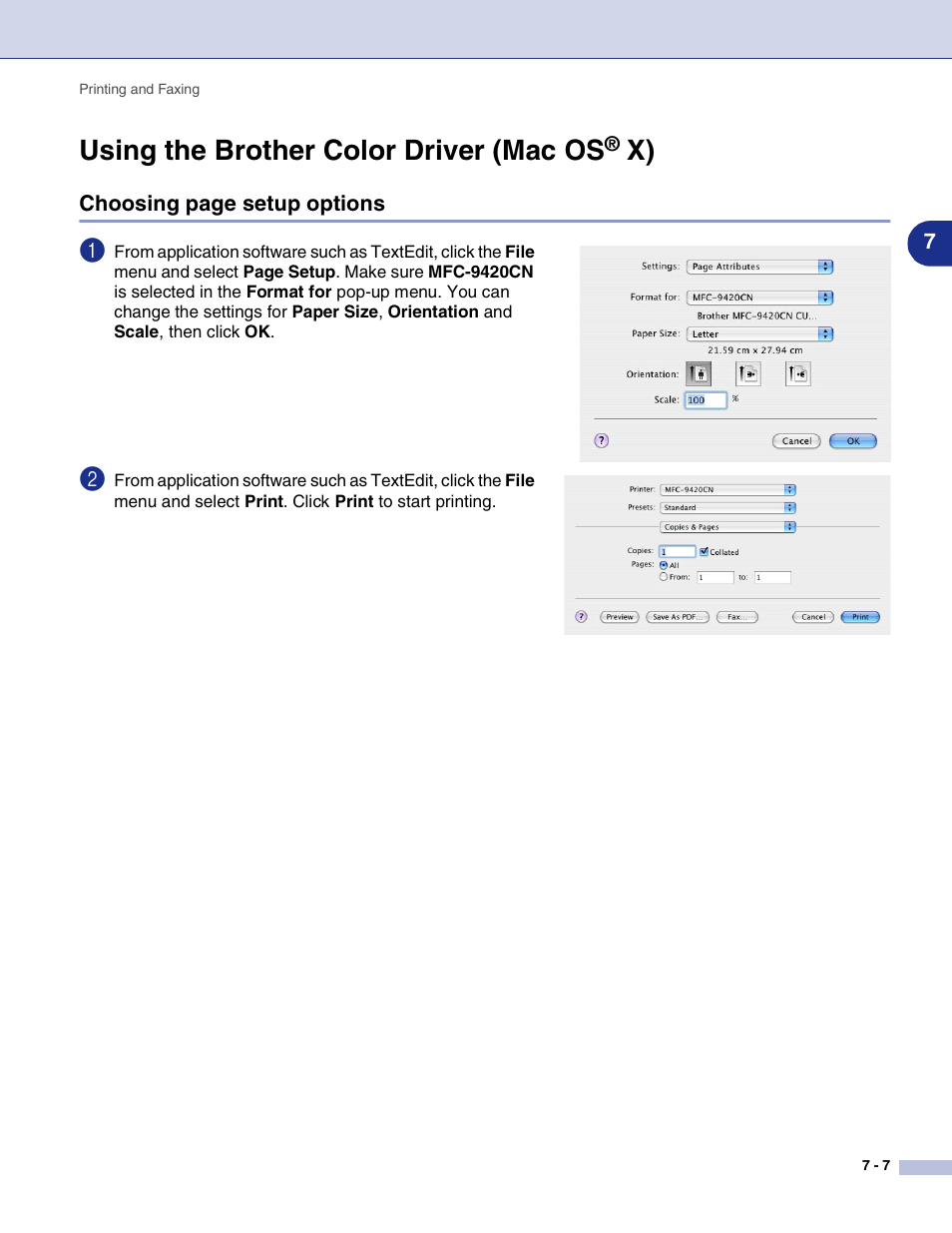 Using the brother color driver (mac os® x), Using the brother color driver (mac os, X) -7 | See using the brother color driver (mac os | Brother MFC-9420CN User Manual | Page 95 / 145
