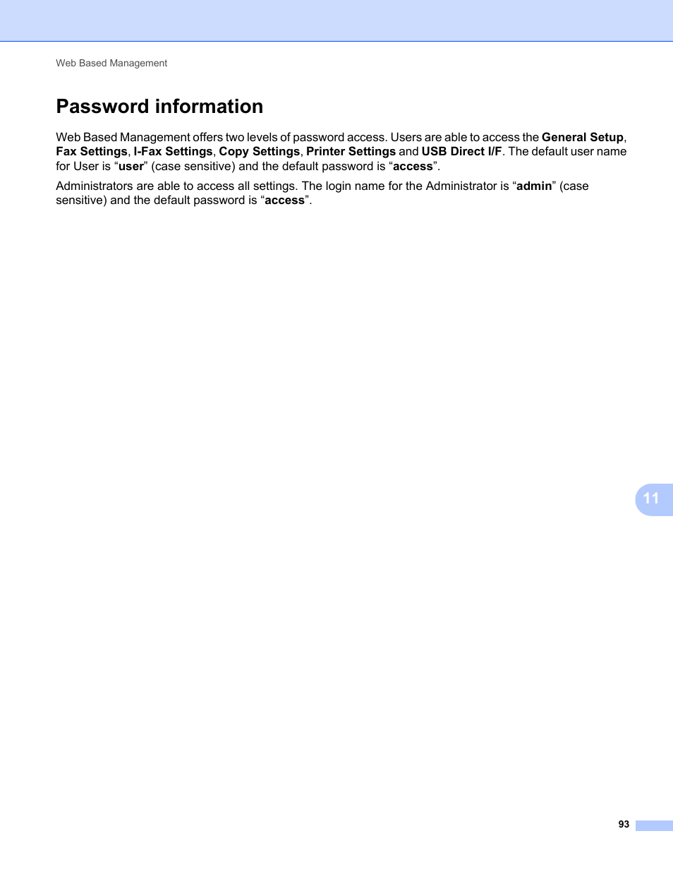 Password information | Brother MFC-9325CW User Manual | Page 104 / 192