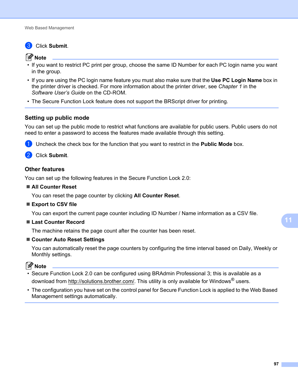 Setting up public mode, Other features | Brother MFC-9325CW User Manual | Page 108 / 192