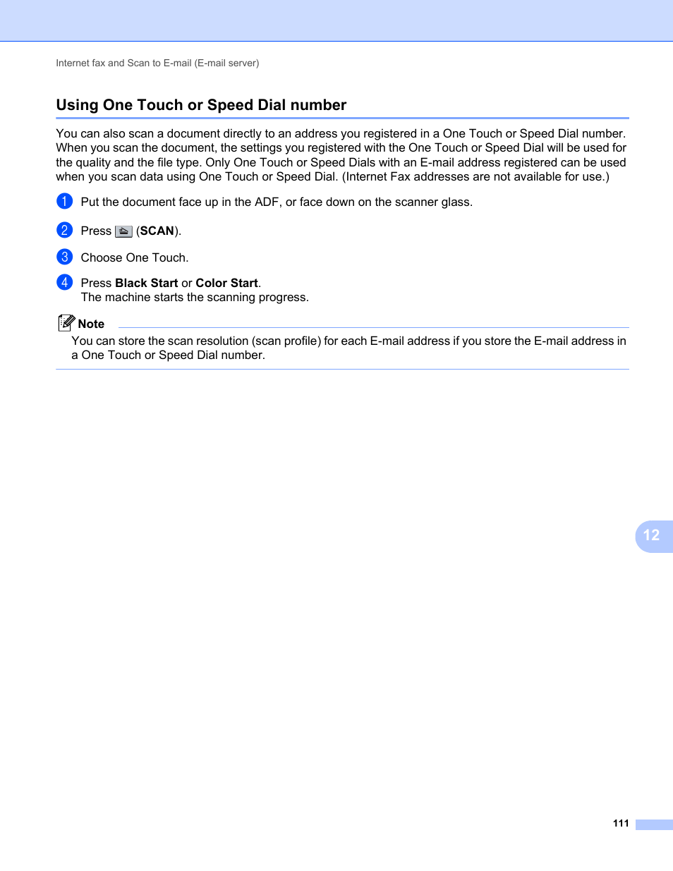 Using one touch or speed dial number, 12 using one touch or speed dial number | Brother MFC-9325CW User Manual | Page 122 / 192