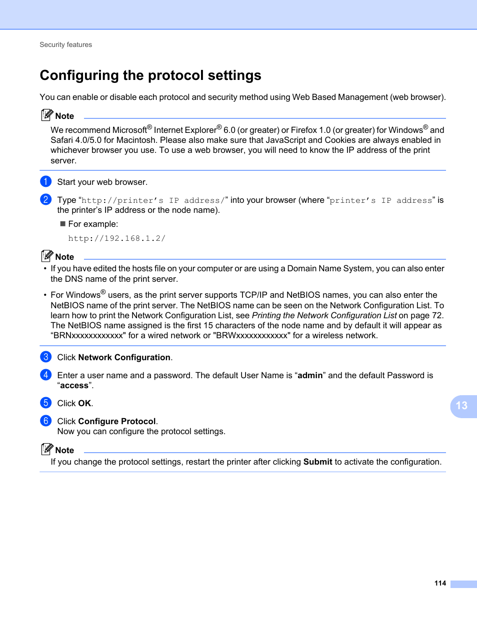 Configuring the protocol settings | Brother MFC-9325CW User Manual | Page 125 / 192