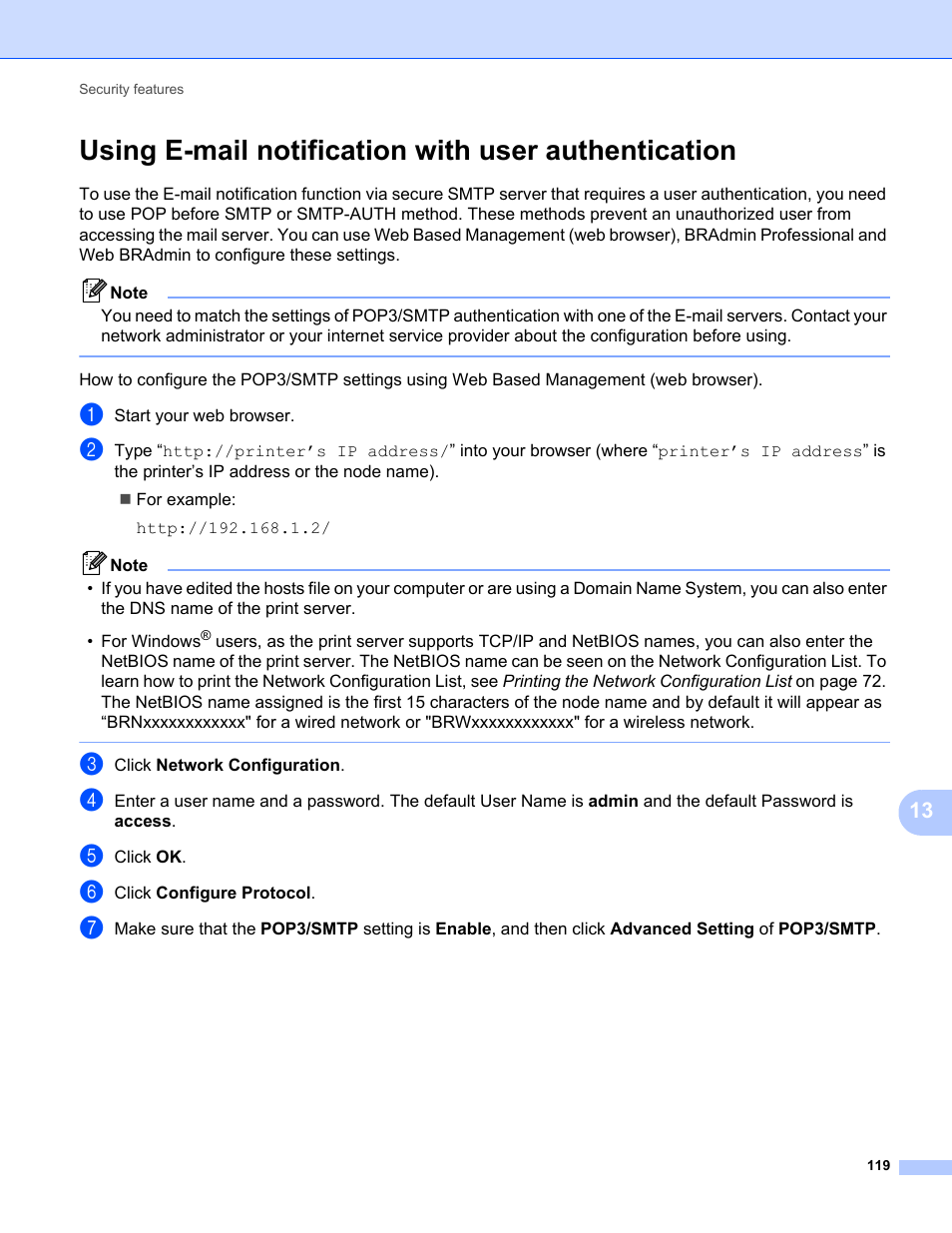 Using e-mail notification with user authentication | Brother MFC-9325CW User Manual | Page 130 / 192
