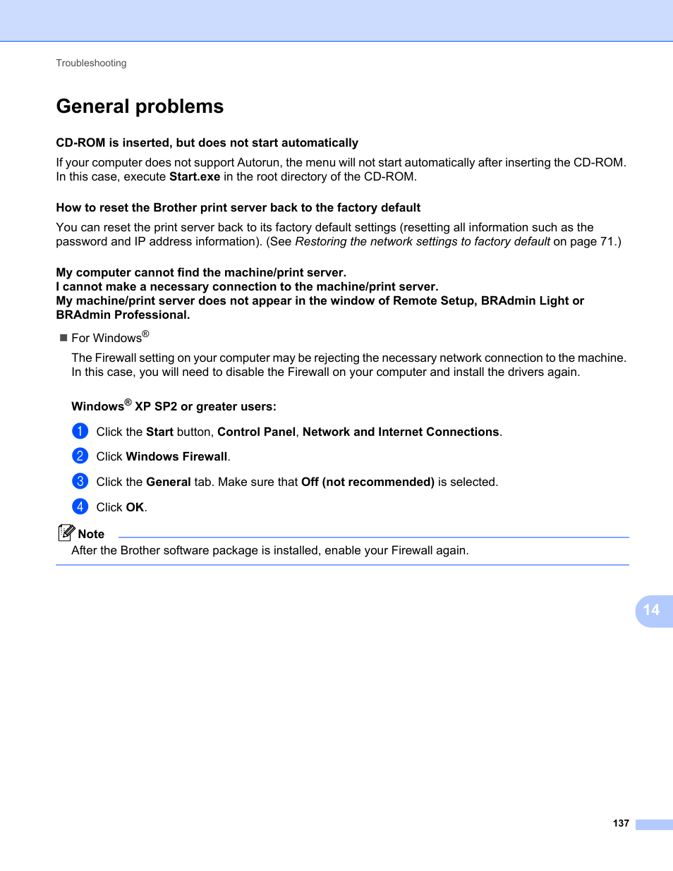 General problems | Brother MFC-9325CW User Manual | Page 148 / 192
