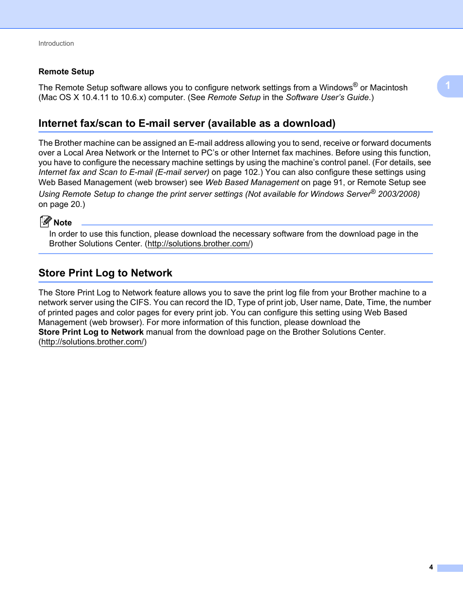 Store print log to network | Brother MFC-9325CW User Manual | Page 15 / 192