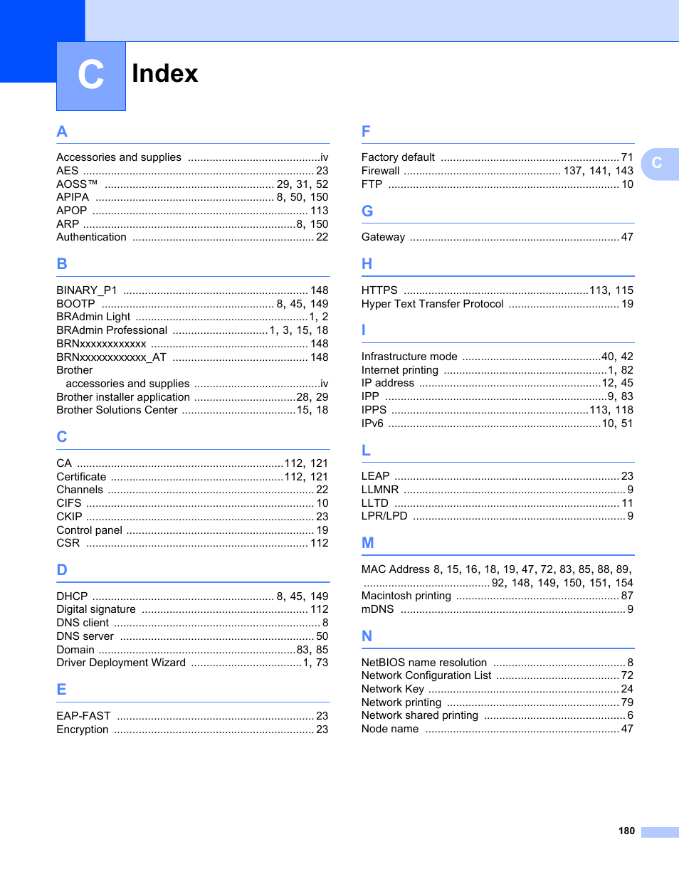 Index | Brother MFC-9325CW User Manual | Page 191 / 192