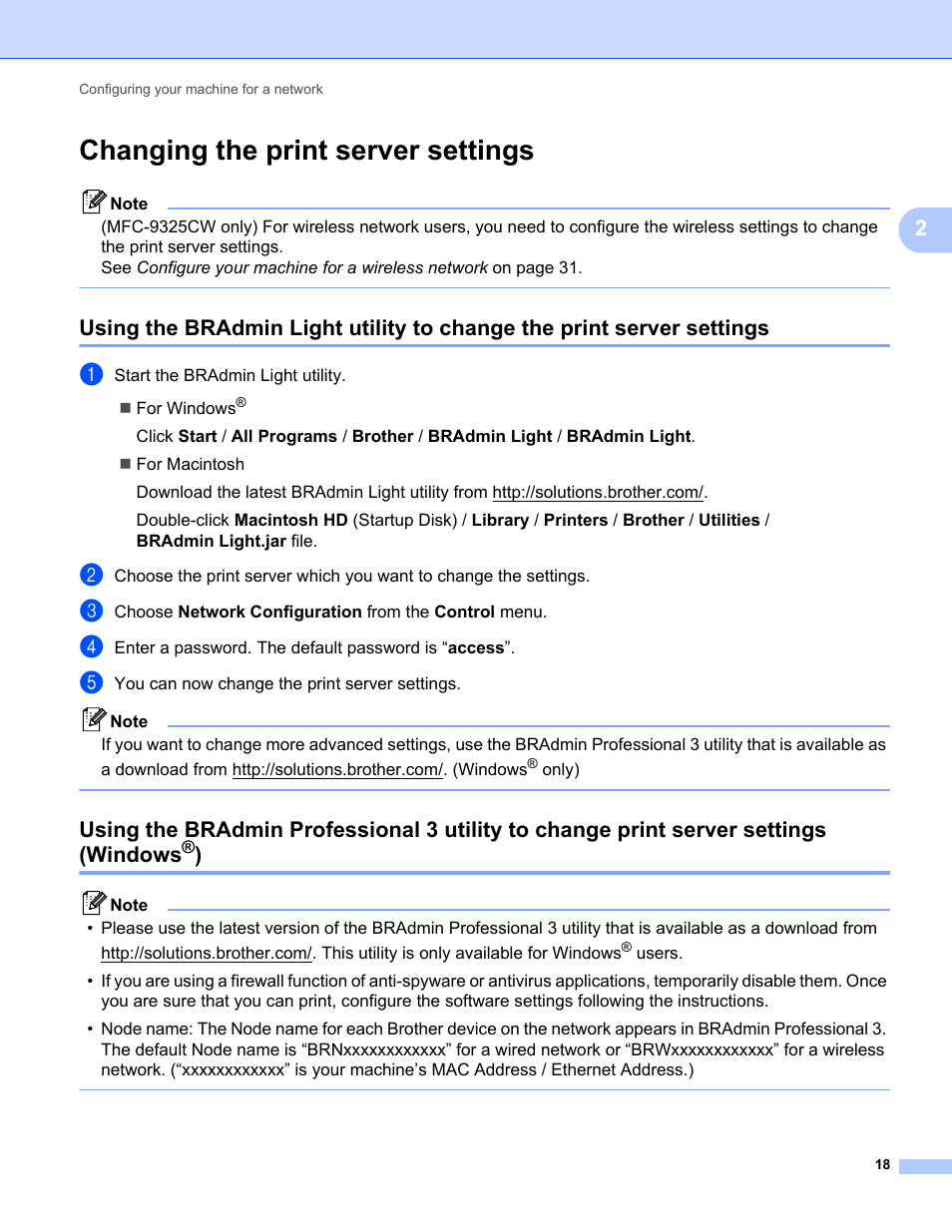 Changing the print server settings | Brother MFC-9325CW User Manual | Page 29 / 192