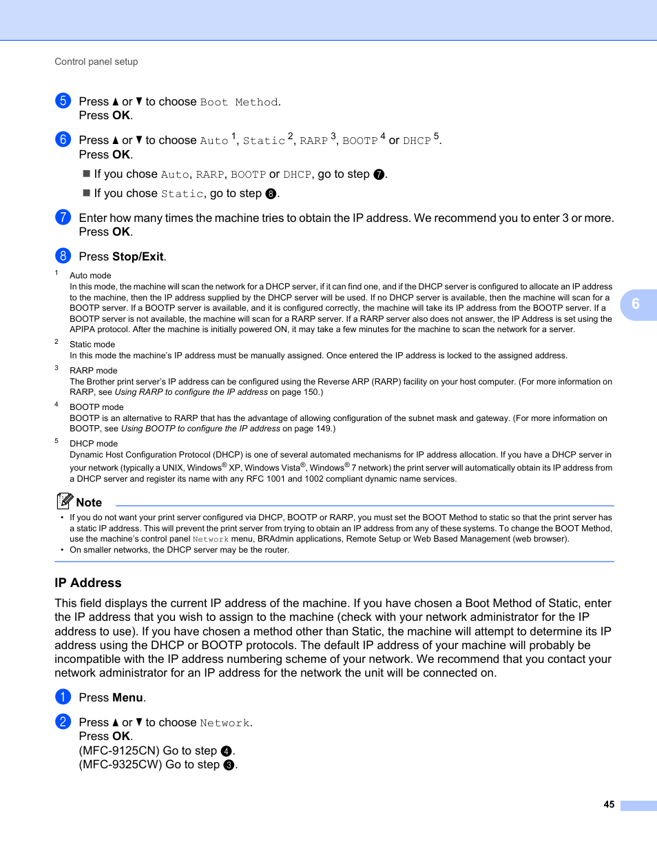 Ip address | Brother MFC-9325CW User Manual | Page 56 / 192