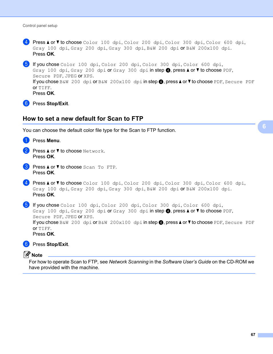 How to set a new default for scan to ftp | Brother MFC-9325CW User Manual | Page 78 / 192