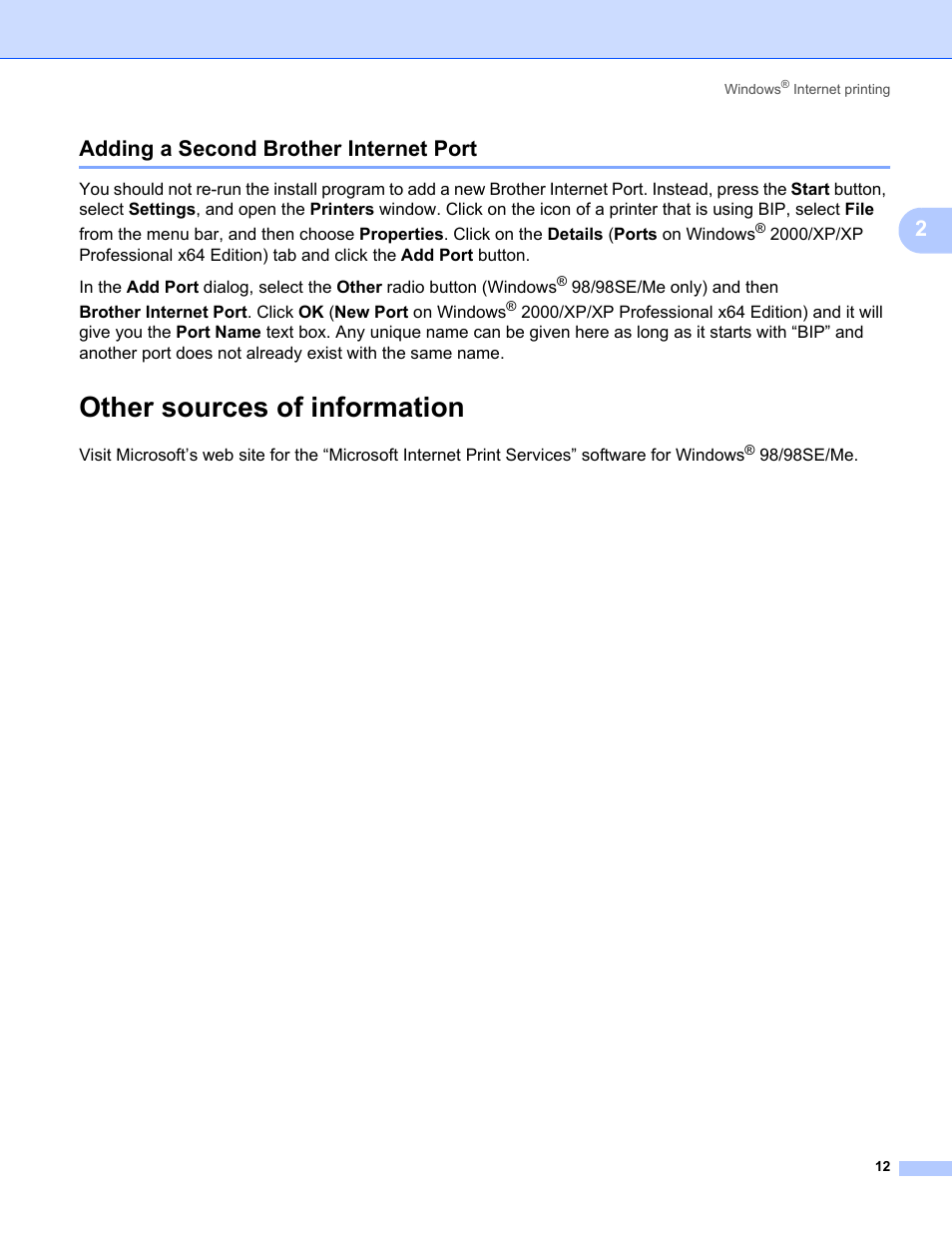 Adding a second brother internet port, Other sources of information, 2adding a second brother internet port | Brother MFC-5460CN User Manual | Page 17 / 35