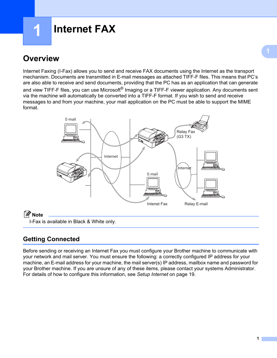 1 internet fax, Overview, Getting connected | Internet fax | Brother MFC-5460CN User Manual | Page 6 / 35