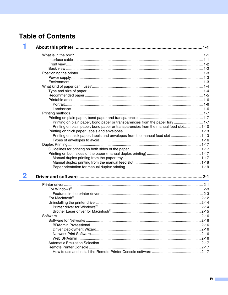 Brother HL-2070N User Manual | Page 5 / 109