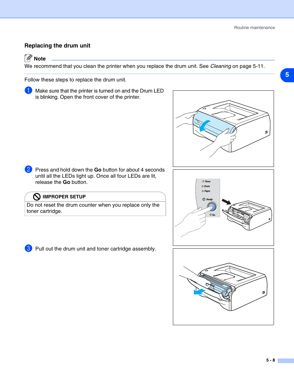 Replacing the drum unit, Replacing the drum unit -8 | Brother HL-2070N User Manual | Page 64 / 109
