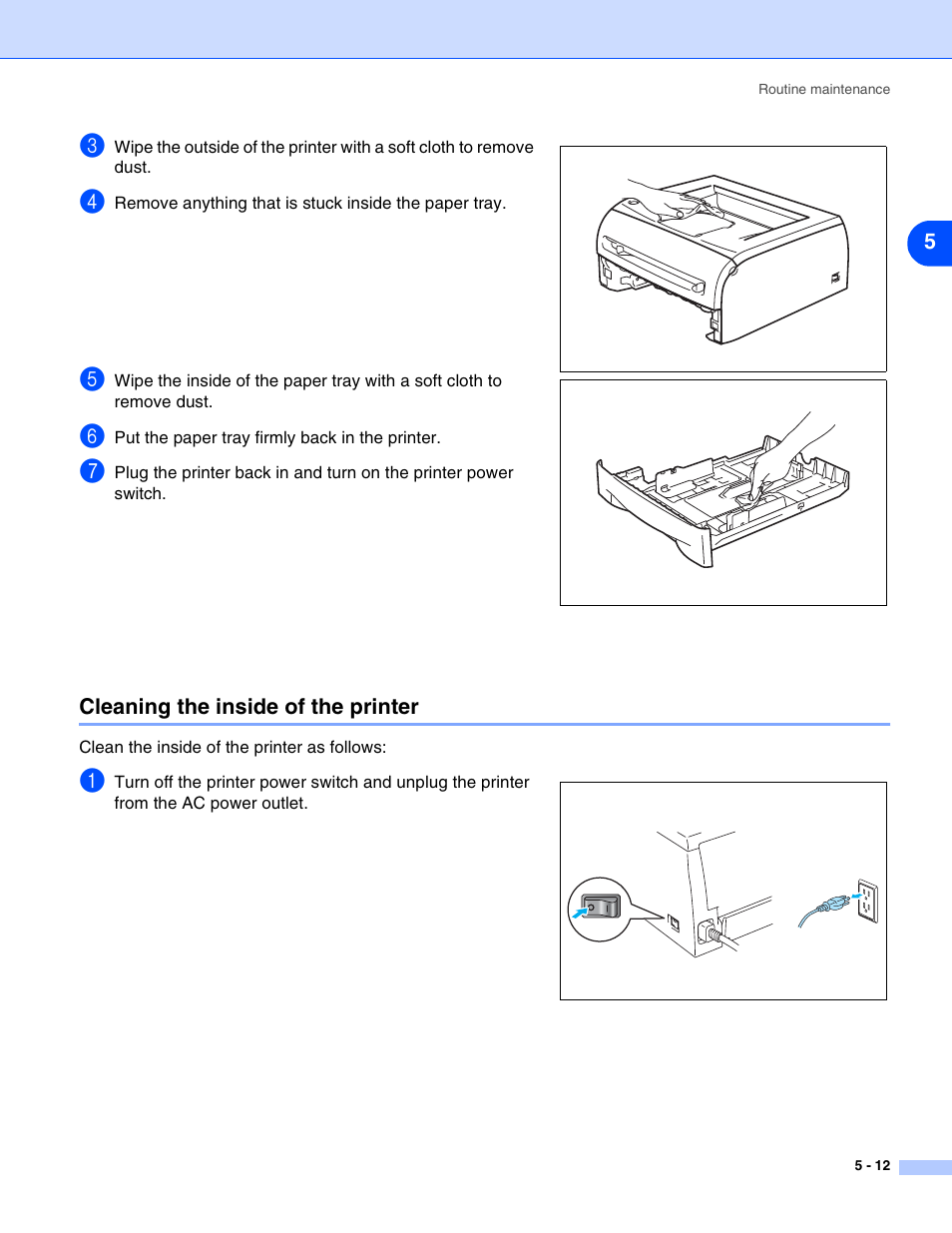 Cleaning the inside of the printer, Cleaning the inside of the printer -12 | Brother HL-2070N User Manual | Page 68 / 109