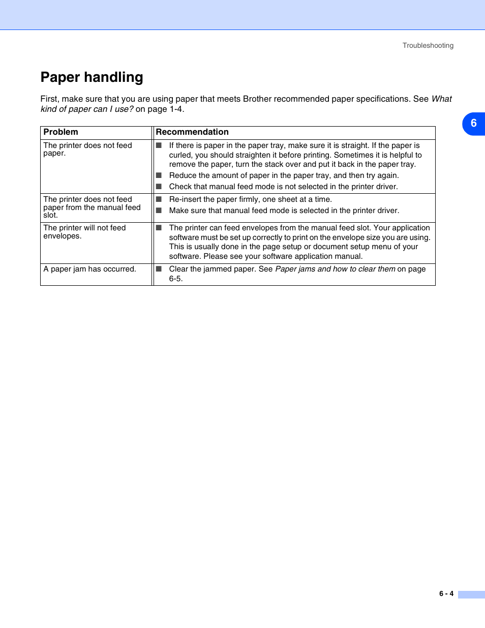 Paper handling, Paper handling -4 | Brother HL-2070N User Manual | Page 75 / 109