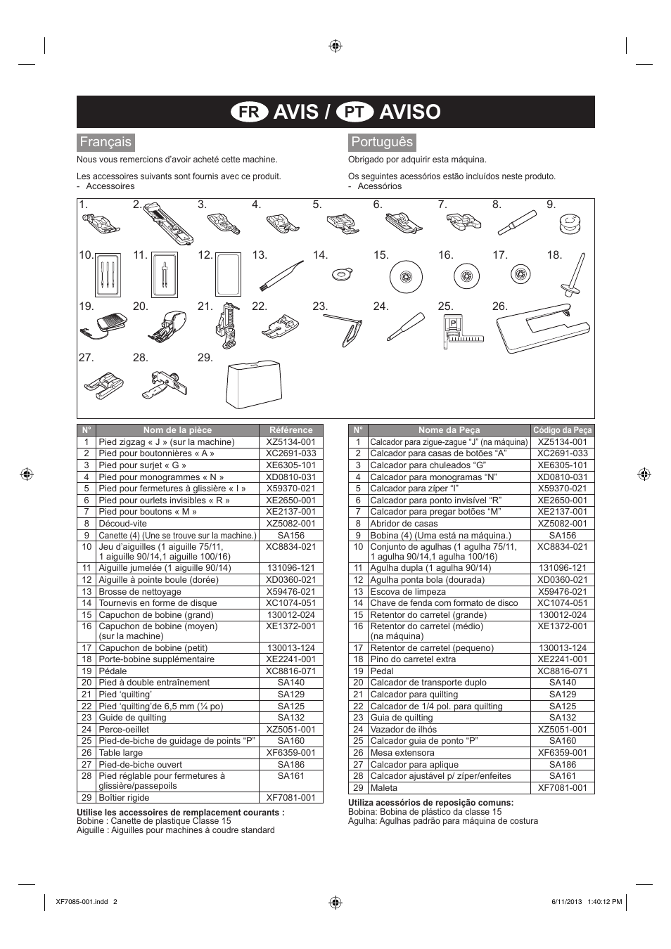 Avis, Aviso, Français | Português | Brother DZ2750 User Manual | Page 2 / 2