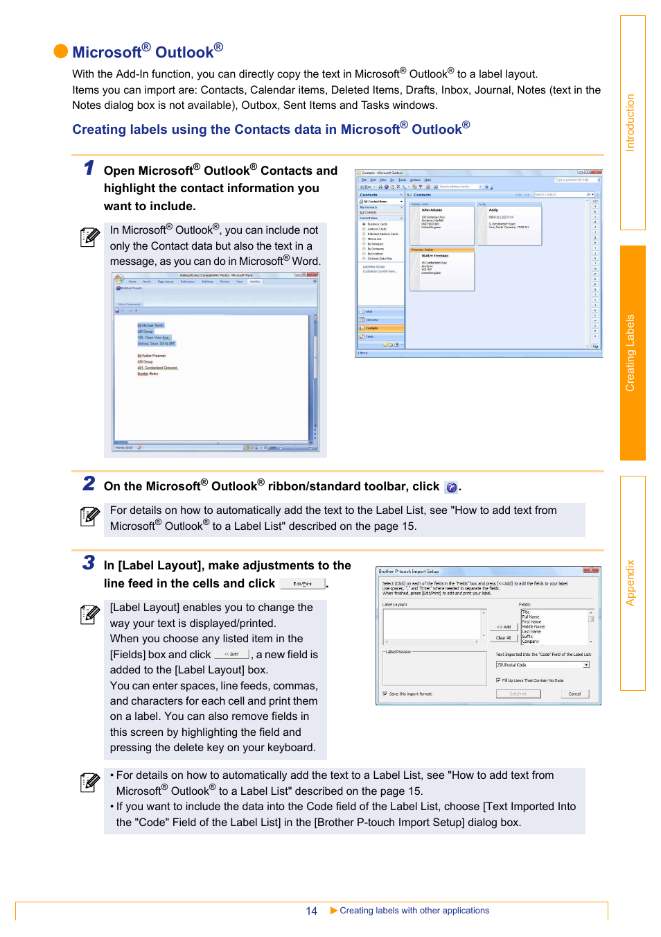 Microsoft, Outlook | Brother PT-3600 User Manual | Page 14 / 31