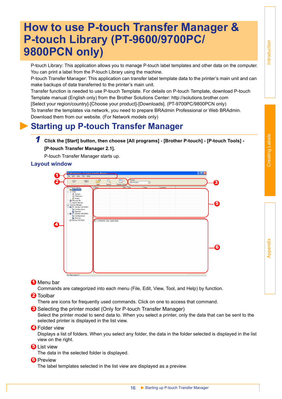 Starting up p-touch transfer manager, Starting up p-touch transfer manager 1 | Brother PT-3600 User Manual | Page 16 / 31