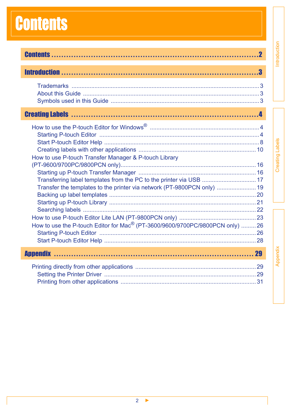 Brother PT-3600 User Manual | Page 2 / 31