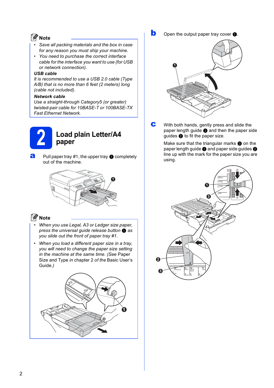 2 load plain letter/a4 paper, Load plain letter/a4 paper | Brother MFC J6910DW User Manual | Page 2 / 40