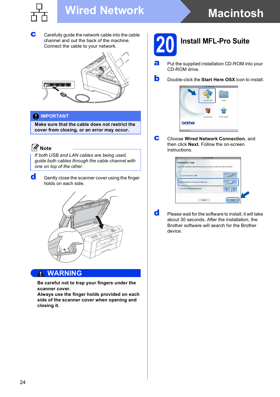 20 install mfl-pro suite, Macintosh wired network | Brother MFC J6910DW User Manual | Page 24 / 40