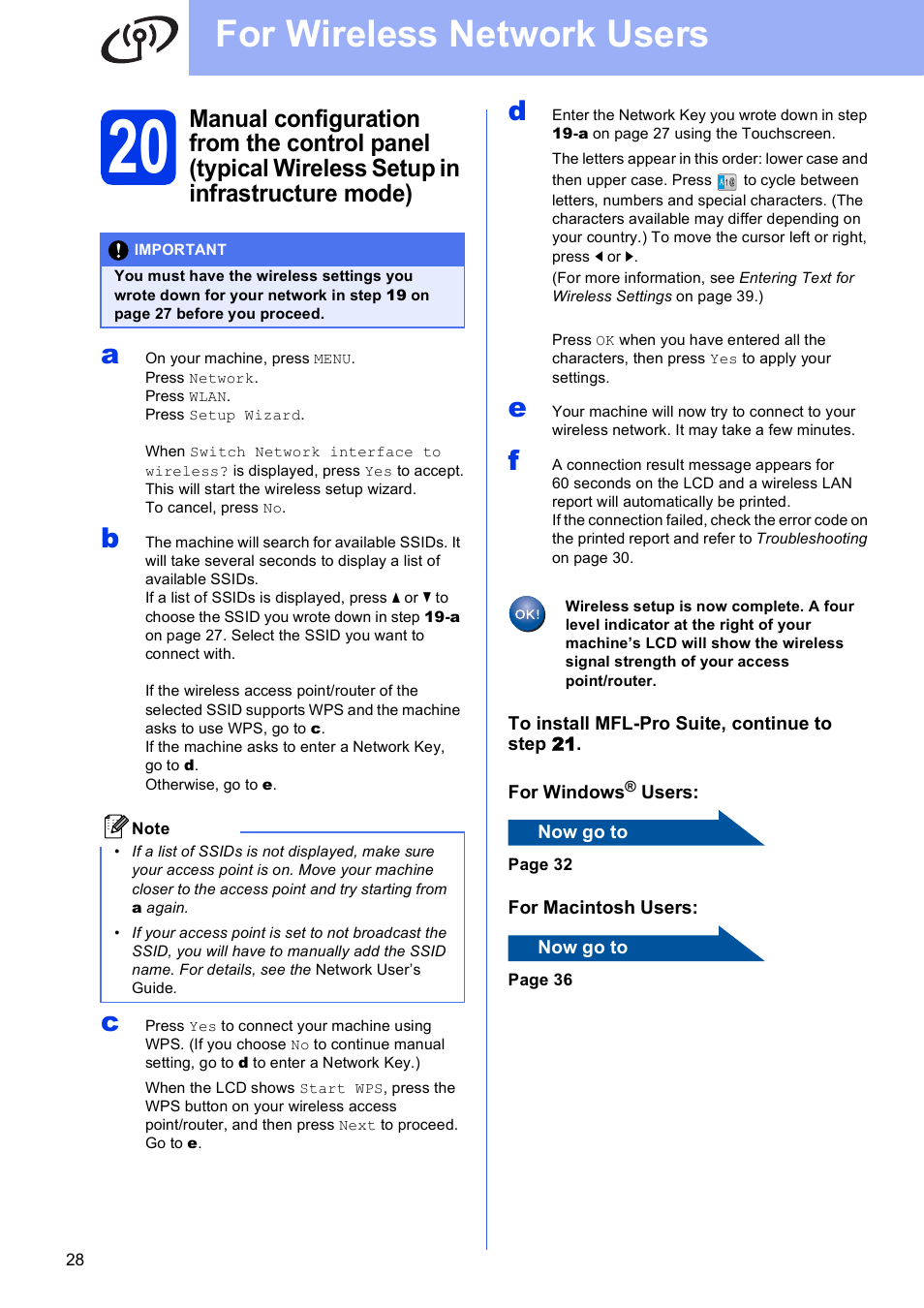 For wireless network users | Brother MFC J6910DW User Manual | Page 28 / 40