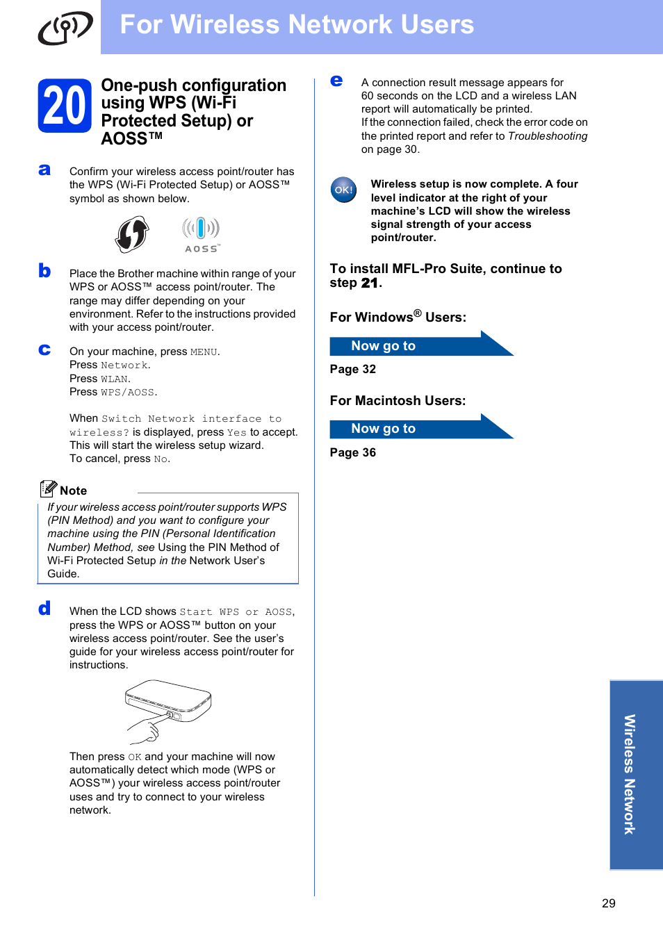 For wireless network users | Brother MFC J6910DW User Manual | Page 29 / 40