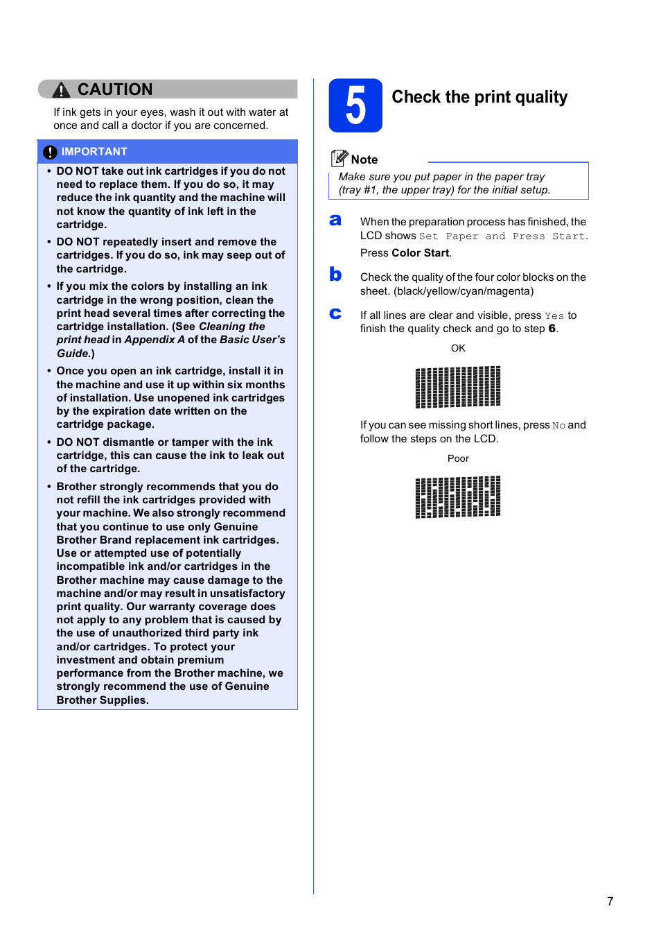 5 check the print quality, Check the print quality, Caution | Brother MFC J6910DW User Manual | Page 7 / 40